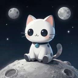 cute little robotcat sitting on the moon, fantasy, concept art, artstation, tyler edlin, feng zhu, neil blevins, thomas karpi