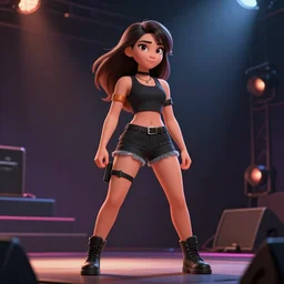 rockstar girl on stage. by william - adolphe bouguerea, pixar, artstation trending, concept art, digital art, digital painting, dramatic lighting, sharp focus, highly detailed, vxf movie, cinematic