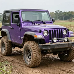 purple jeep covered in mud