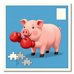 📬🆓🐷🧩🥊 in the style of a 1 9 8 0 souvenir postcard