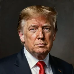 a portrait of Donald Trump, facing front, by Rogier van der Weyden, oil painting, anatomically correct, beautiful perfect face, sharp focus, Highly Detailed, Cinematic Lighting, 8k, HD