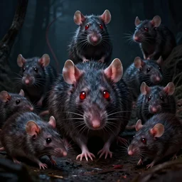 promotional poster for an horror movie with rats, dark background, red eyes, hyperdetailed, artstation, cgsociety, 8 k