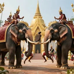 the elephant duel of king naresuan of ayutthaya versus crown prince mingyi swa of burma in burmese - siamese war, warlords fight on the armored elephants, high resolution, highly detailed, 8 k, cinematic lighting, global illumination, elegant, ornate, super detail, a colorized photo, colorized, # film, movie still