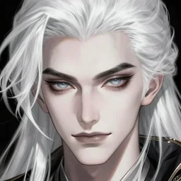 up close portrait of a vampire with white hair, anime, face, fantasy, intricate, elegant, highly detailed, digital painting, artstation, concept art, smooth, sharp focus, illustration, art by artgerm and greg rutkowski and alphonse mucha