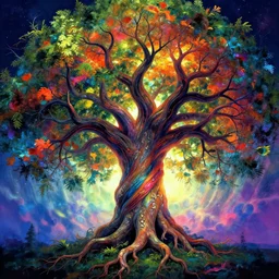 prompt! dream symmetry!! stunning portrait of a ( ( ( tree of life ) ) )!! by victo ngai, kilian eng vibrant colours, dynamic lighting, digital art, winning award masterpiece, fantastically beautiful, illustration, aesthetically inspired by beksinski and dan mumford, trending on artstation, art by greg rutkowski, 8 k
