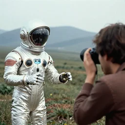 70's photo of an extraterrestrial greeting the photographer