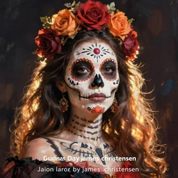 Illustration of a sugar skull day of the dead girl, art by james c christensen