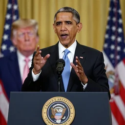 barack obama making a speech. donald trump o mouth and hand gestures. dslr from politico.