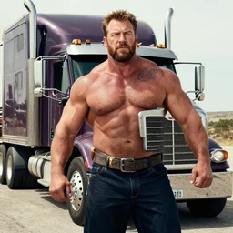 chris evans as a burly strongman trucker, 4 k hd