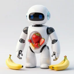 a smooth spherical android robot, machine with strawberries and bananas, art by artgerm and by greg rutkowski