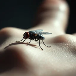 a closeup photorealistic photograph of a fly on human skin, fantastic four theme. bright scene. fine detail. this 4 k hd image is trending on artstation, featured on behance, well - rendered, extra crisp, features intricate detail, epic composition and the style of unreal engine.