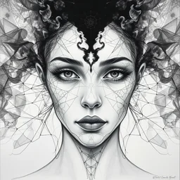 transparent acrylic, portrait symmetry, abstract pencil sketches, expensive, chaos, award winning realistic painting, hard edges, smooth, black smoke, character design, master level composition, rule of thirds, transparency, without hands, spider web, gucci, by chiara bautista and beksinski and norman rockwell and tom bagshaw