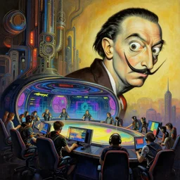 cyberpunk gamer in a e - sports tournament, science fiction painting, elegant intricate digital painting artstation, art by salvador dali, detailed