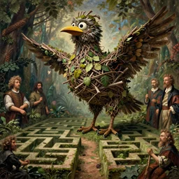 jim henson's labyrinth. nest of a giant bird made of broken branches, twigs, moss, and leaves. in a passage in a maze. by edgar maxence and caravaggio and michael whelan and delacroix style, artistic, intricate painting, cinematic lighting, hyper realistic, extremely detailed, 8 k resolution, establishing shot, dramatic lighting