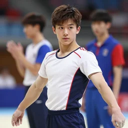 high school uniform dynamic gymnastic master handsome features young man, attractive face, black eyes, good looking, expert proportions, high details, colorful palette, masterpiece, sakimi, shintaro kago, ilya kuvshinov, loish, ruan jia, james jean, volumetric shading illumination, ambient light