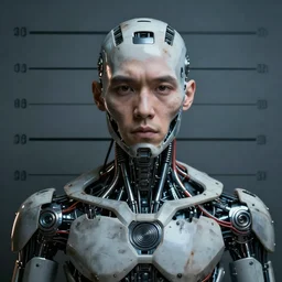 amazing impressive awesome stunning insane highly detailed fantastic overwhelming cinematic masterpiece soft lighting sharp focus, a criminal mugshot, cyborg cyborg cyborg cyborg implant wires