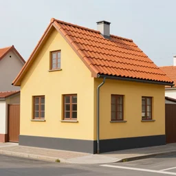beautiful small yellow house with orange roof tiles next to the street corner