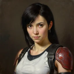 tifa lockhart portrait, atmospheric lighting, painted, intricate, highly detailed by rembrandt