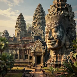 epic cinematic mythological inspired artwork by yuvrajimaginaria. 8k 3d fractalbased figurative fantasy art. Landscape combined with a portrait. Reminds to angkor wat. Beautifully lit. Hyperdetailed maximalist. Realistic render