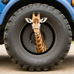 tire with a giraffe in it