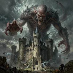 giant lovecraftian monster devouring a castle, high fantasy, horror highly detailed, digital painting, artgerm and greg rutkowski and alphonse mucha