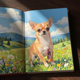 the colorful pages of a manual on how to hold a very cute fawn chihuahua
