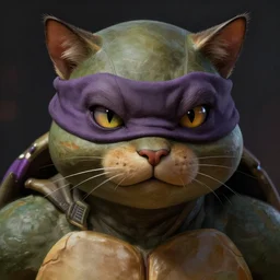 a cat as a ninja turtle, concept art, detailed face, fantasy, highly detailed, cinematic lighting, digital art painting by greg rutkowski