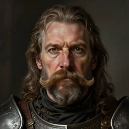 Portrait of a middle aged knight with a big moustache, detailed face, fantasy, highly detailed, cinematic lighting, digital art painting by greg rutkowski
