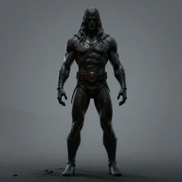 He-Man with a dark manner, centered fullest body character pose, atmospheric, dark and mysterious, shadowy and eerie character, ominous, cinematic, Epic, 4k, ultra detailed, ultra realistic, colored ZBrush render,