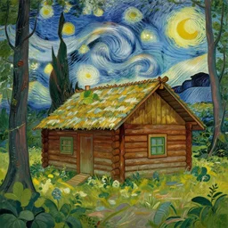 [ a log cabin in the forest ] [ van gogh ] [ cgsociety ]