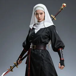 cyber nun ninja warrior with weapons, highly detailed, 8 k, hdr, smooth, sharp focus, high resolution, award - winning photo