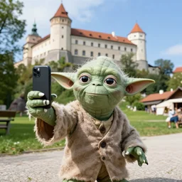 yoda taking a selfie on ljubljana castle