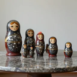 aligned xenomorph nesting dolls on shiny marble table, by h. r. giger and arthur haas.