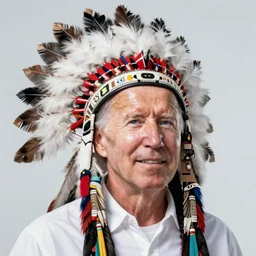 Joe Biden as a Native American, wearing Native American headdress