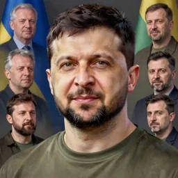 a heroic portrait of volodymyr zelenskyy, art by tom bagshaw and manuel sanjulian and greg rukowski