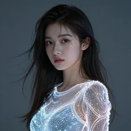 literally a glowing girl, high details, high modernization, high stylization, dynamic lighting ultra mega super hyper realistic
