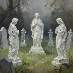 dnd environment illustration, oil on canvas : : cemetary with crystal statues