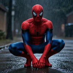 evil spiderman concept, natural lighting, night, raining, gerald brom