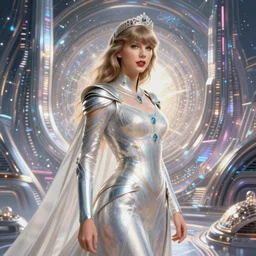 taylor swift as a princess of trantor, endless city of the future, capital of the galactic empire, 1 2 0 0 0 years in the future, intricate, elegant, highly detailed, digital painting, artstation, concept art, smooth, sharp focus, illustration, art by arny freytag