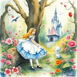 alice in wonderland, watercolour, by michael matchenko