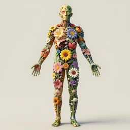 highly detailed illustration of a human anatomy body exploded by all the known species of flowers by oliver vernon, by juan gatti