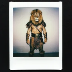 full body portrait of lion barbarian, 8k  polaroid