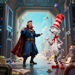 hyper realistic third first image on the scattered absurdity server by dr strange and dr seuss, very pretty, portal hopping and time warping with reckless abandon, octane render, vray