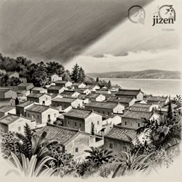 jiufen taiwn detailed pencil drawing