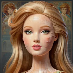 artificial intelligence face like barbi doll being built piece by piece, almost done, fibonacci, intricate, highly detailed, digital painting, artstation, concept art, smooth, sharp focus, illustration, unreal engine 5, 8 k, art by artgerm and greg rutkowski and alphonse mucha