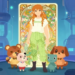 arnold render, art by akihiko yoshida, flat design vector illustrations, sci - fi zoom backgrounds, light nover, photorealistic dramatic anime, art by alphonse mucha, ivy, synthwave art, full body, terragen, animal crossing characters, unreal engine 5