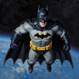 thomas kinkade painting of batman in outerspace