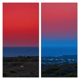 red skies and blue oceans by wlop, landscape,