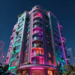 Brutalist architecture building, illustrated by Greg Rutkowski and Gaston Bussiere, 35mm lens, beautiful macro close-up imagery, vibrantly lush neon lighting, beautiful volumetric-lighting-style atmosphere, a futuristic atmosphere, intricate, detailed, photorealistic imagery, trending on artstation, 4k, 8k W 832
