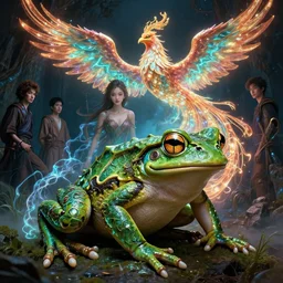 beautiful half woman half frog, intricate lights, phoenix, bio luminescent, plasma, by ruan jia and artgerm and range murata and wlop and ross tran and william - adolphe bouguereau and beeple. key art. fantasy illustration. award winning, artstation, intricate details, realistic, hyperdetailed, 8 k resolution.